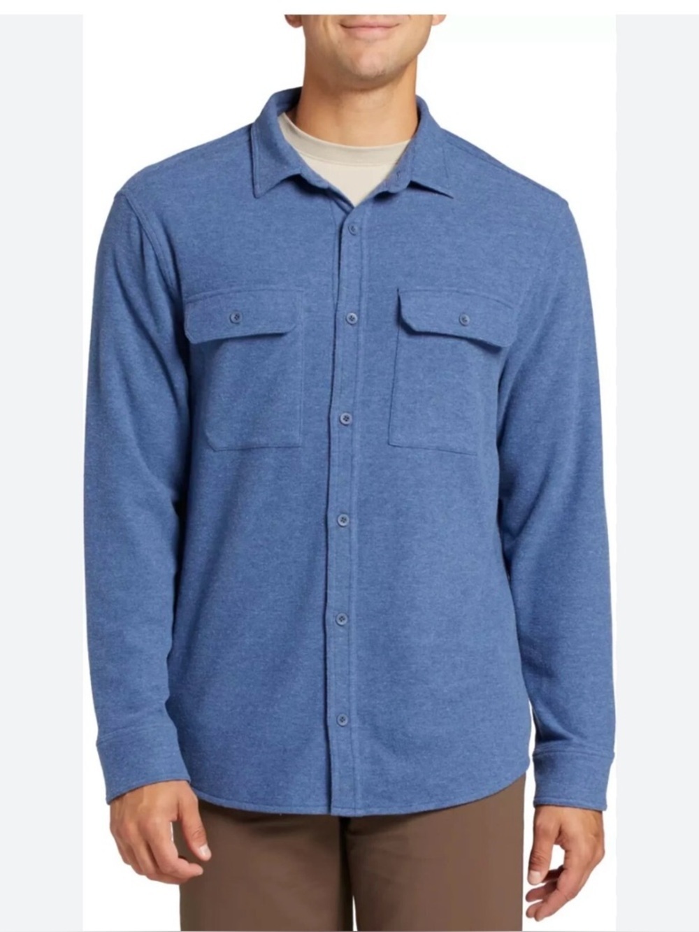 Alpine Design Mens Wanderful Knit Long Sleeve Blue Buttondown Shirt Size Medium